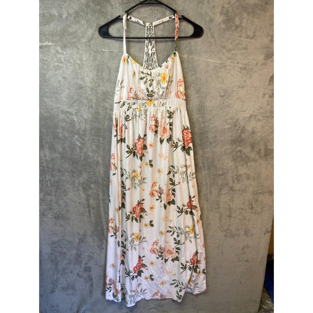 Derek Heart‎ Maternity Maxi Dress S White Floral Crochet Back